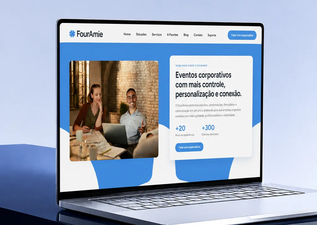 Notebook exibindo a home de um site institucional corporativo